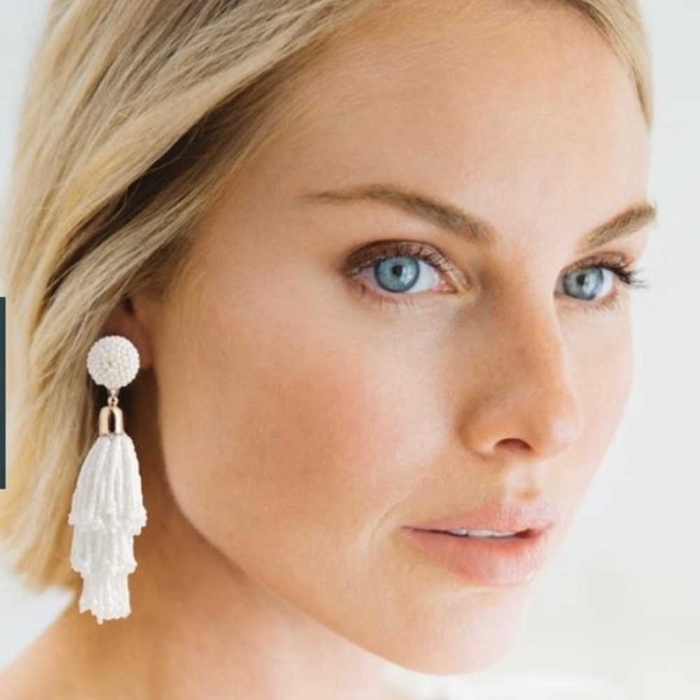 NWT Panacea White Beaded Tassel Earrings